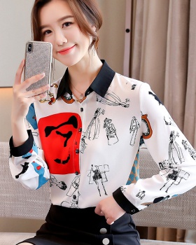 Printing autumn retro tops all-match niche shirt for women