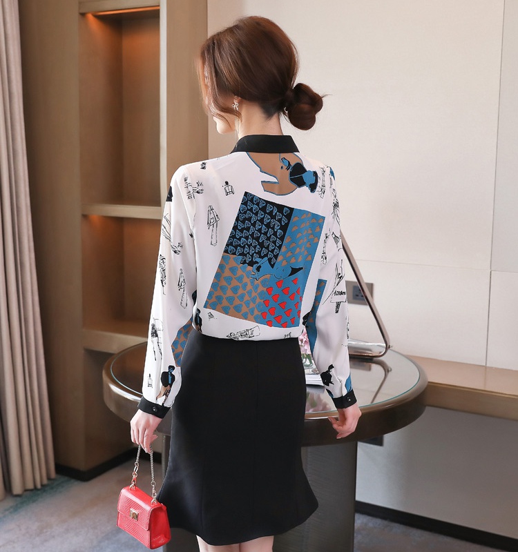 Printing autumn retro tops all-match niche shirt for women