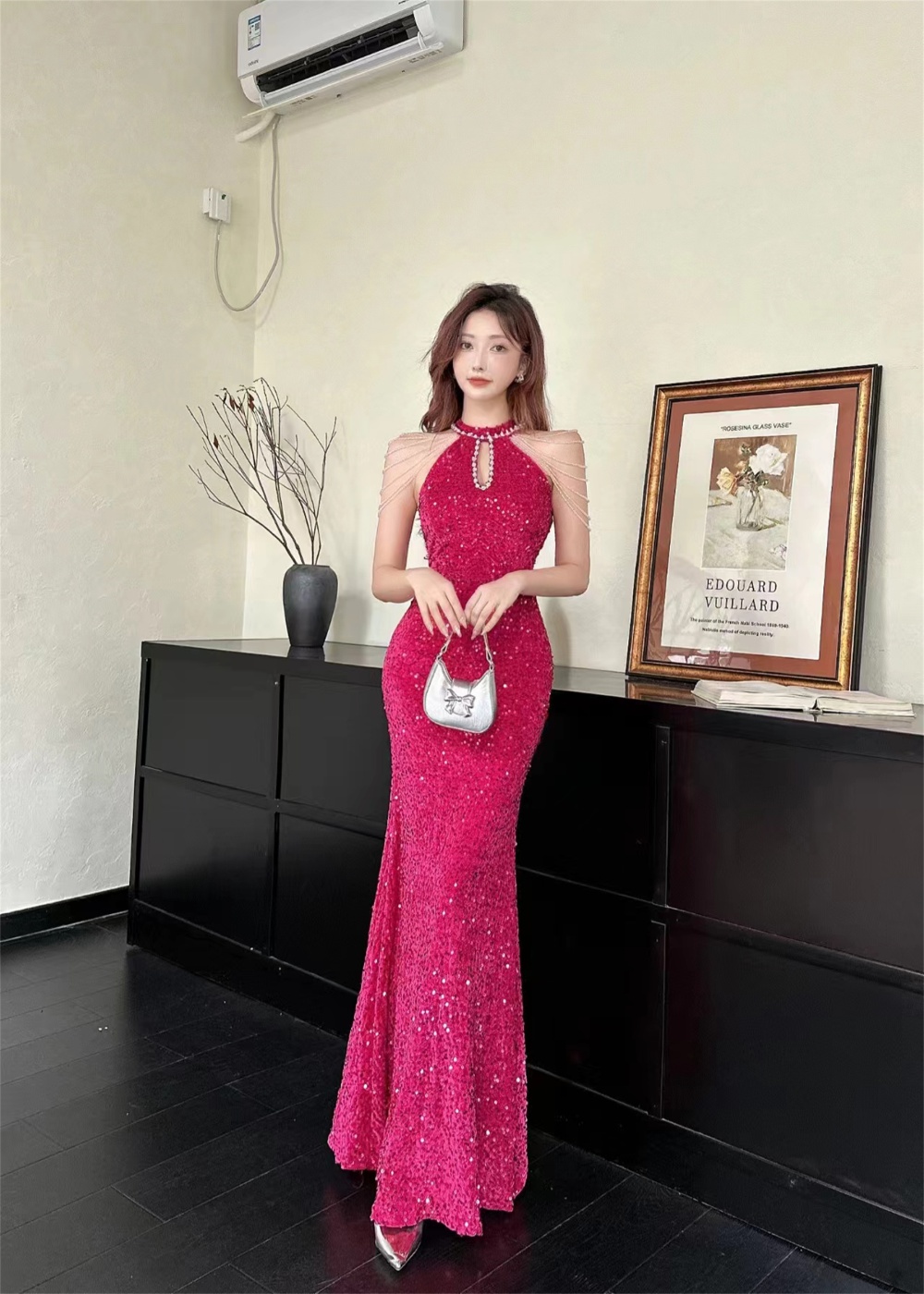 Pinched waist velvet formal dress annual meeting dress