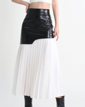 Spring and autumn leather skirt crimp skirt for women