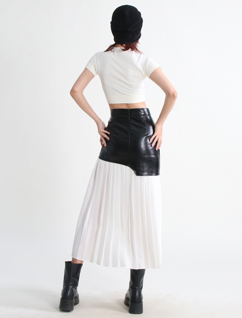 Spring and autumn leather skirt crimp skirt for women