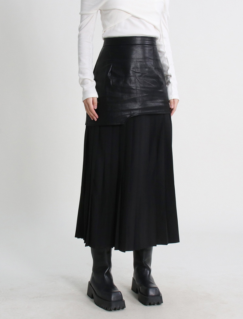 Spring and autumn leather skirt crimp skirt for women