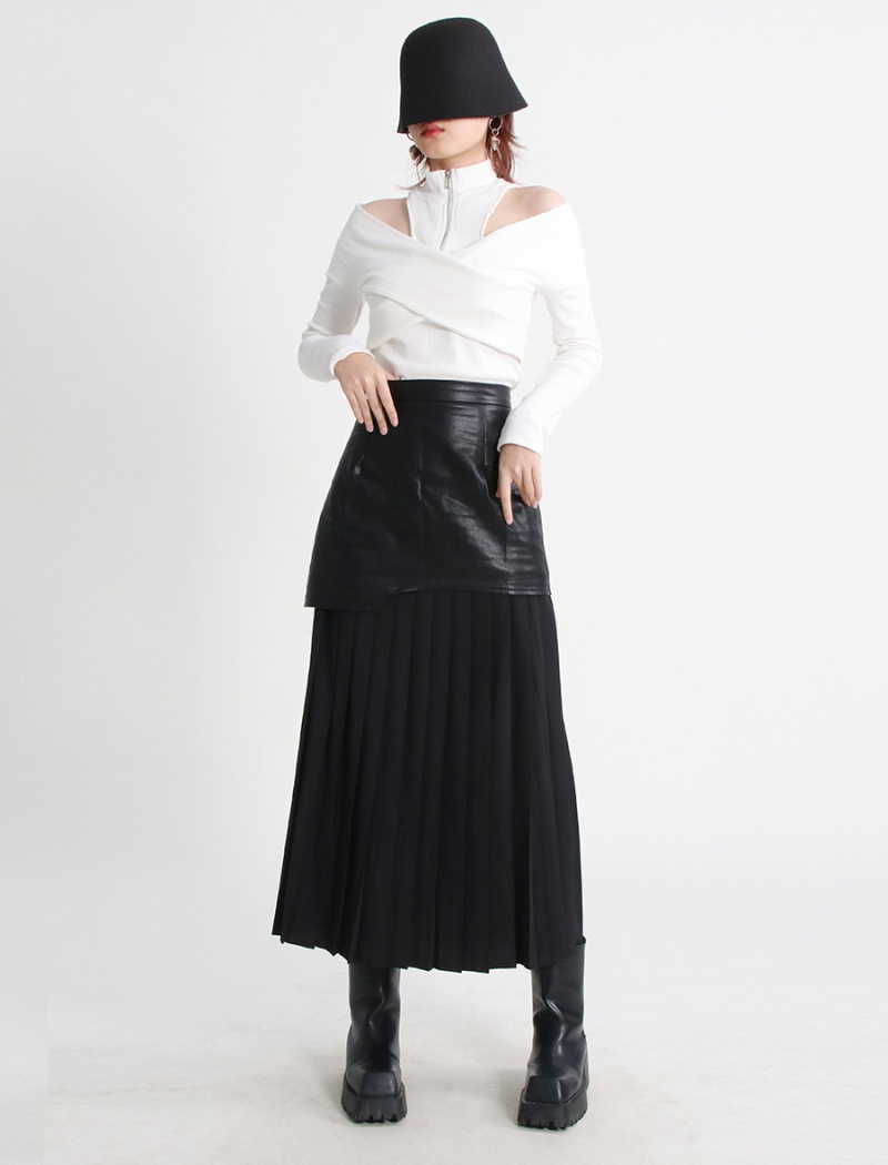 Spring and autumn leather skirt crimp skirt for women