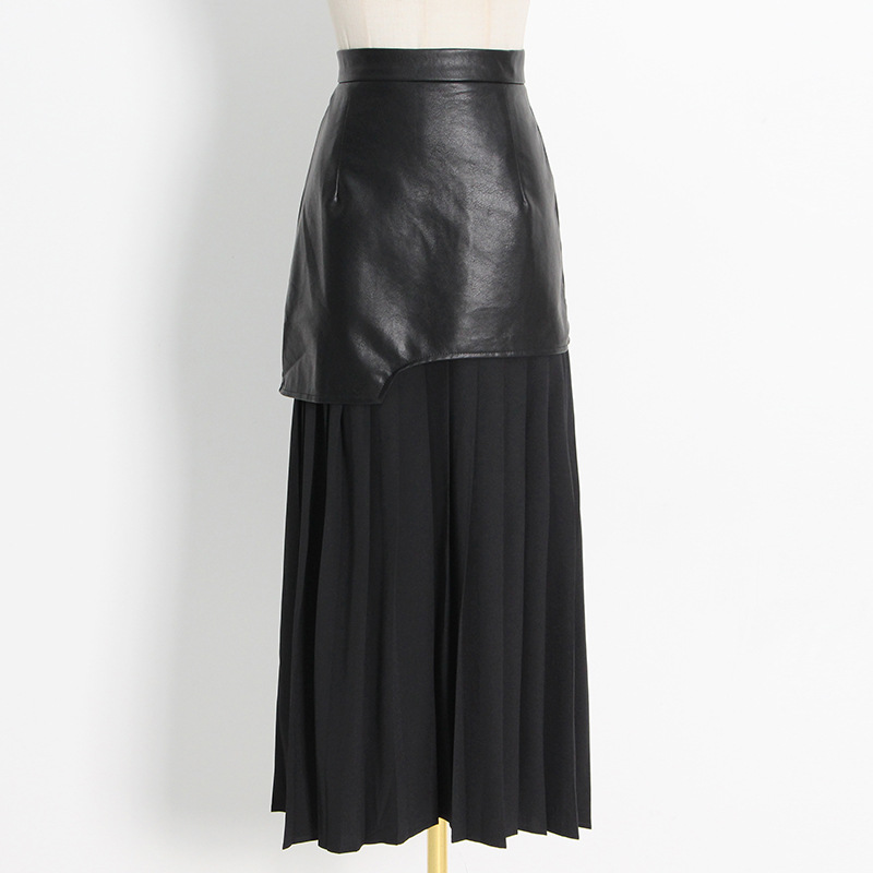 Spring and autumn leather skirt crimp skirt for women