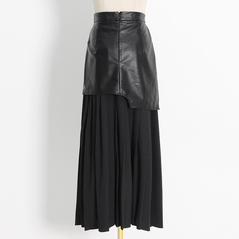 Spring and autumn leather skirt crimp skirt for women