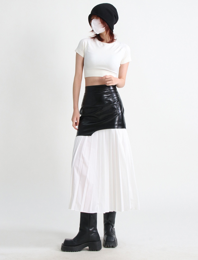 Spring and autumn leather skirt crimp skirt for women