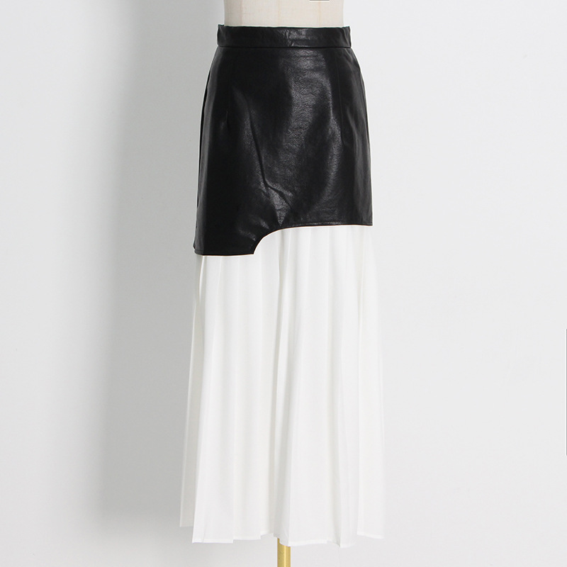 Spring and autumn leather skirt crimp skirt for women