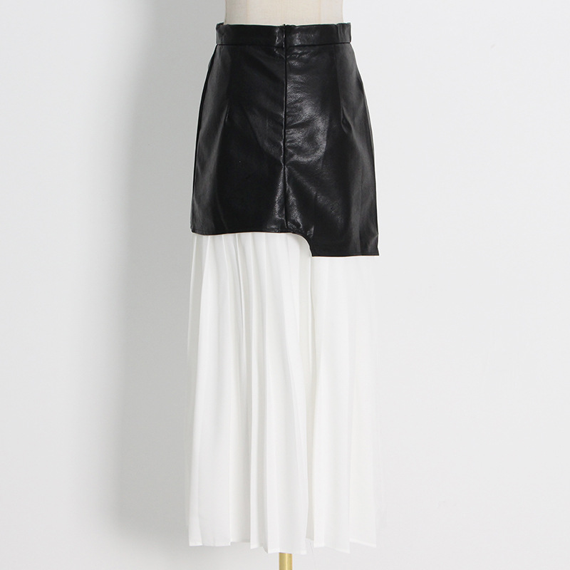 Spring and autumn leather skirt crimp skirt for women