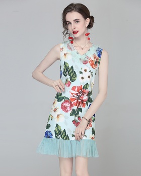 Sleeveless ladies temperament fashion printing dress