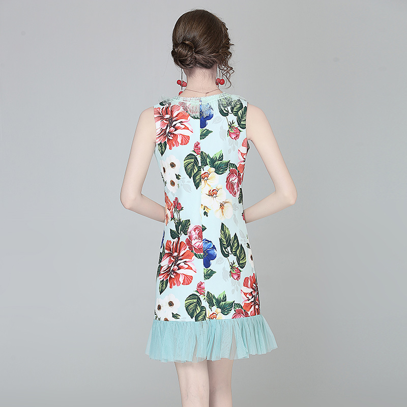 Sleeveless ladies temperament fashion printing dress