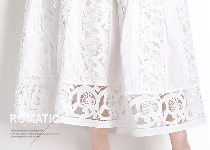 Embroidered slim skirt hollow cardigan 2pcs set