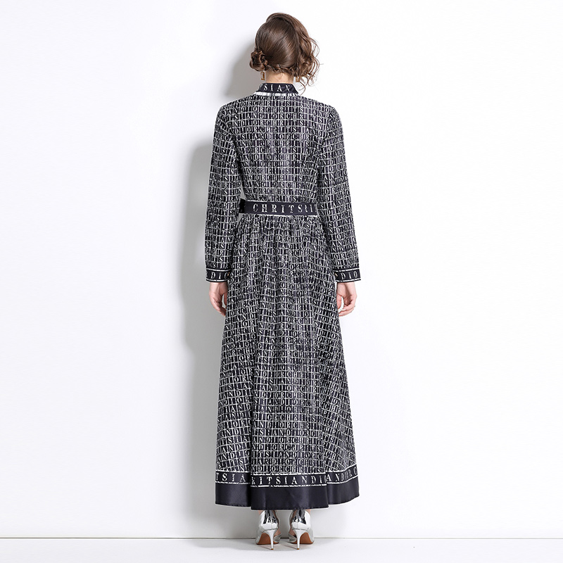 All-match pinched waist European style printing dress