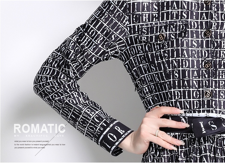 All-match pinched waist European style printing dress