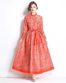 Pinched waist printing fashion all-match dress