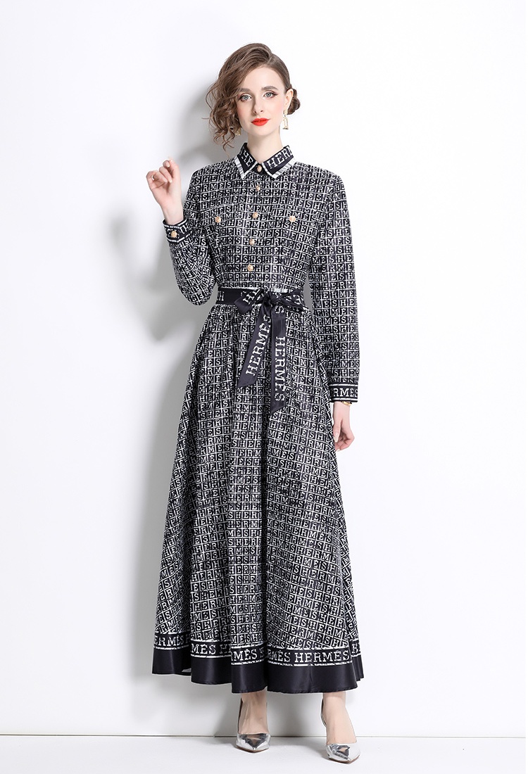 Pinched waist printing fashion all-match dress