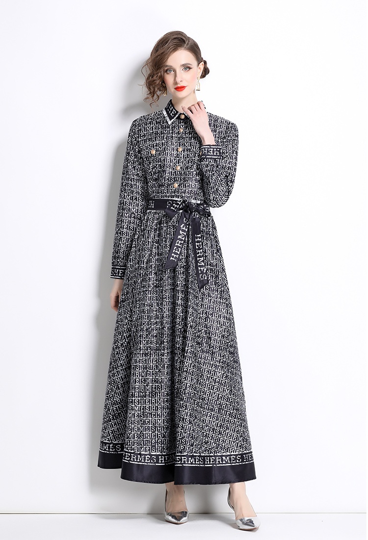 Pinched waist printing fashion all-match dress