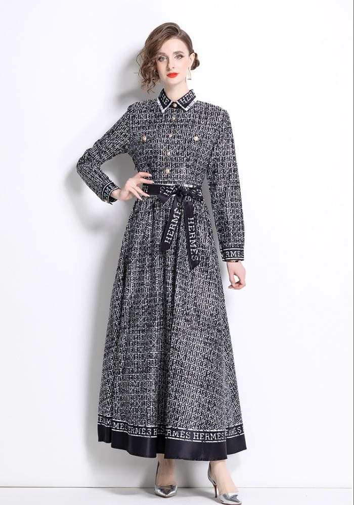 Pinched waist printing fashion all-match dress