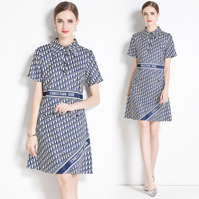 Short sleeve all-match European style slim fashion dress