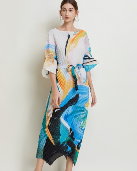 Temperament fold dress printing summer long dress