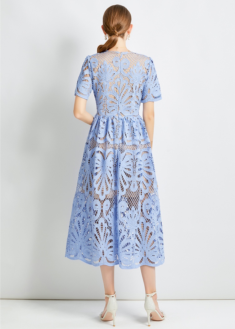 Lace pure splice hollow slim niche pinched waist dress