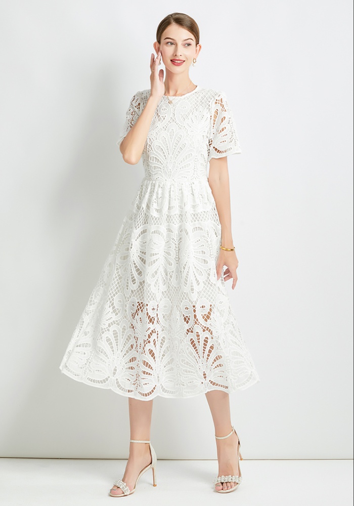 Lace pure splice hollow slim niche pinched waist dress