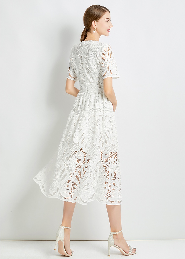 Lace pure splice hollow slim niche pinched waist dress