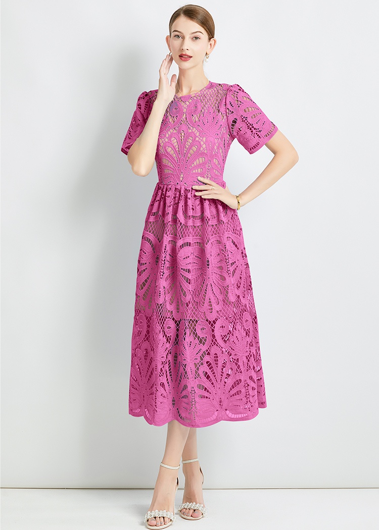 Lace pure splice hollow slim niche pinched waist dress