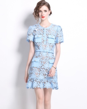 France style short sleeve summer lace dress for women