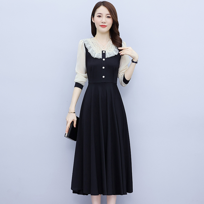 Long large yard fat T-shirt V-neck spring and autumn dress