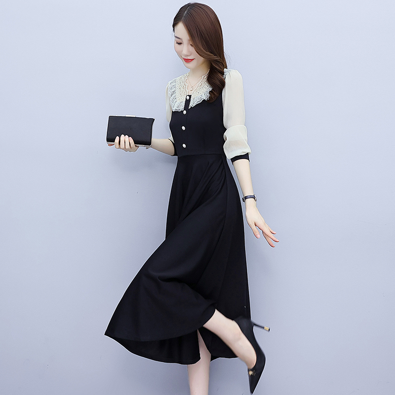 Long large yard fat T-shirt V-neck spring and autumn dress