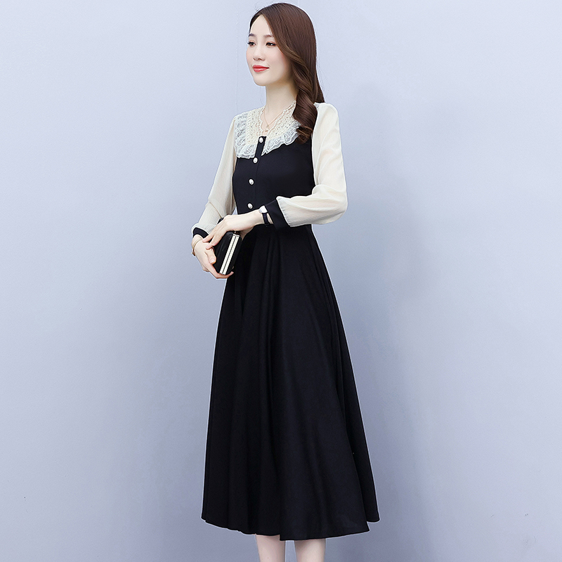 Long large yard fat T-shirt V-neck spring and autumn dress