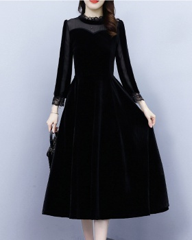 Autumn temperament long sleeve lotus leaf collar pocket dress