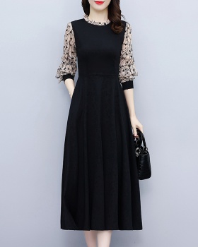 Autumn splice black slim fat Hepburn style long dress