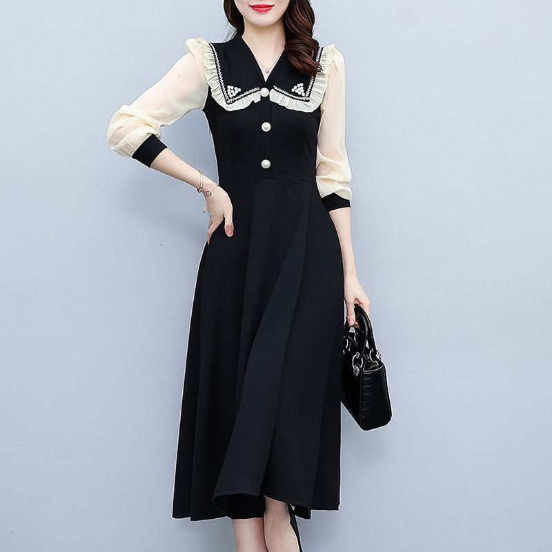 Rhinestone long A-line dress fat lady splice T-shirt