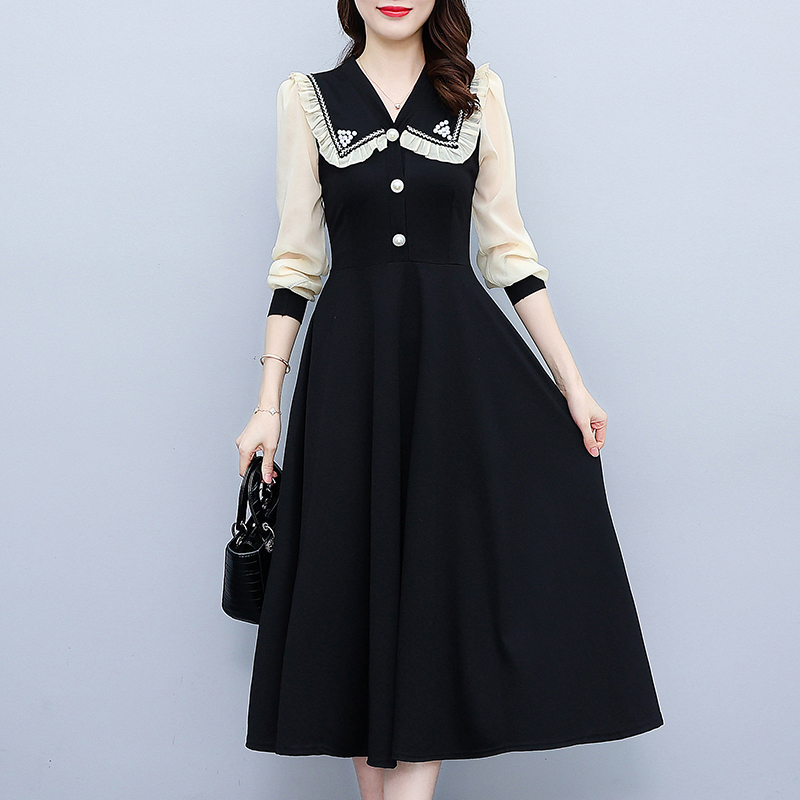 Rhinestone long A-line dress fat lady splice T-shirt