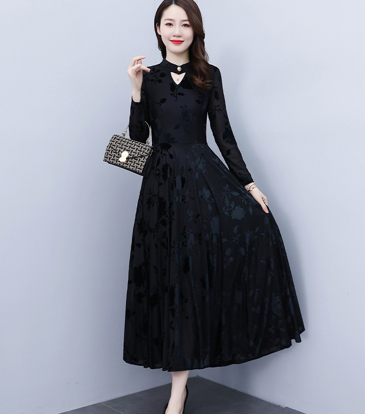 Gauze long sleeve autumn printing beautiful temperament dress