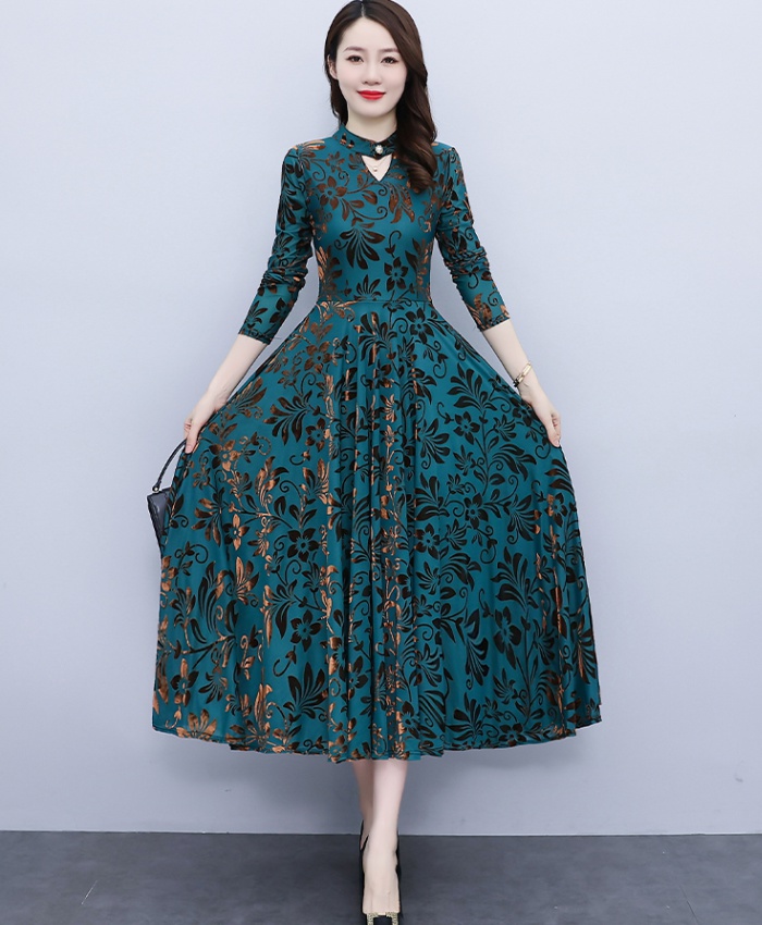 Gauze long sleeve autumn printing beautiful temperament dress