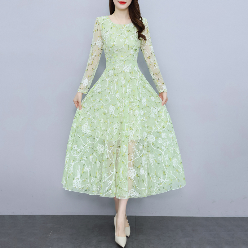 Temperament chiffon floral long big skirt lady dress