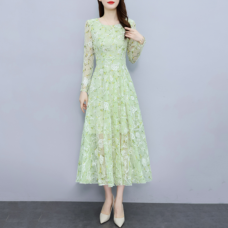 Temperament chiffon floral long big skirt lady dress