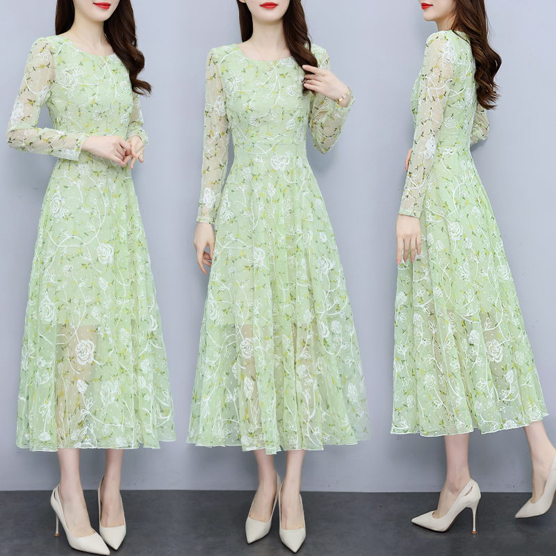 Temperament chiffon floral long big skirt lady dress