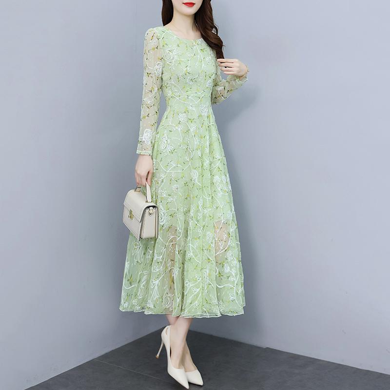 Temperament chiffon floral long big skirt lady dress