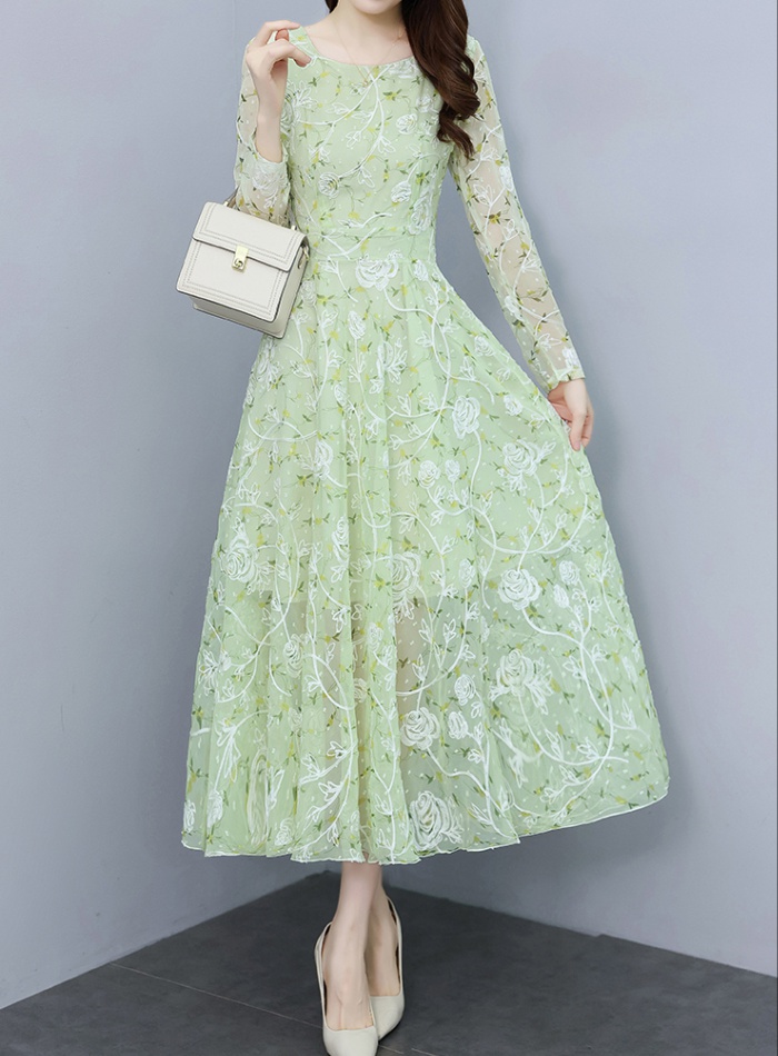 Temperament chiffon floral long big skirt lady dress