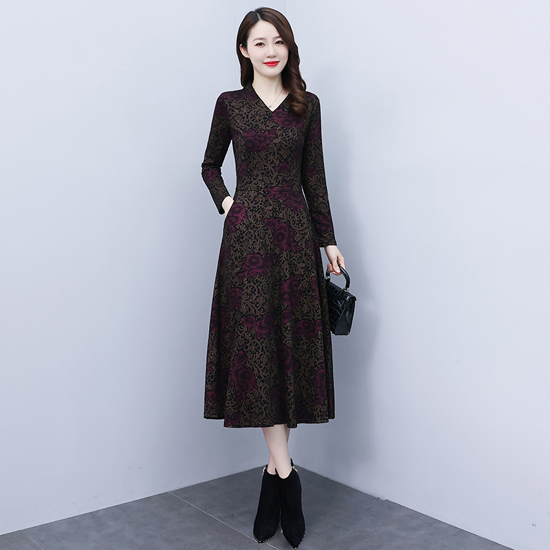 Ladies printing autumn temperament dress