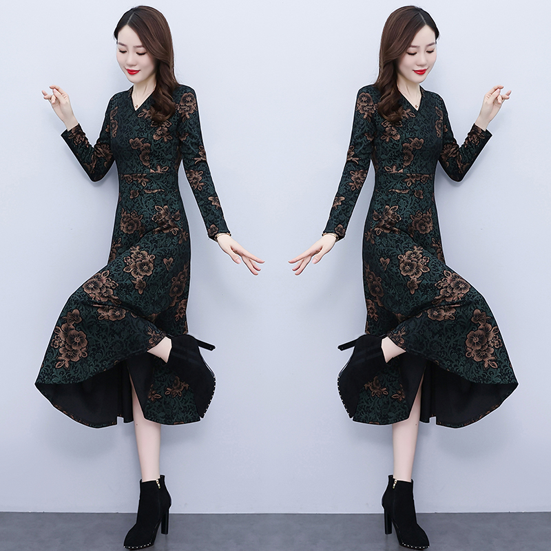 Ladies printing autumn temperament dress