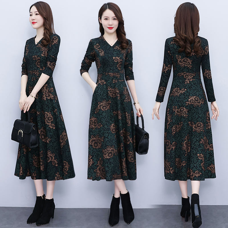 Ladies printing autumn temperament dress