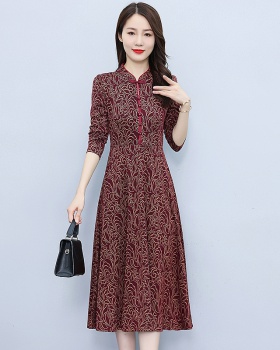 Temperament printing autumn pocket ladies dress