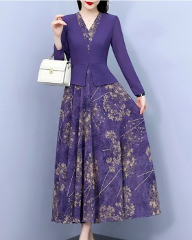 Temperament slim long chiffon Pseudo-two autumn dress