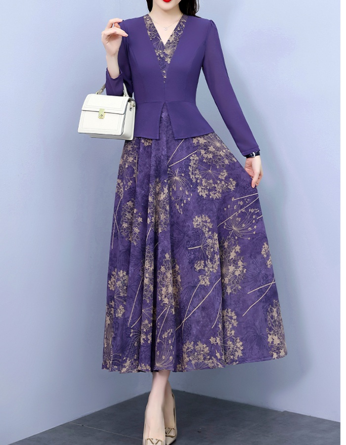 Temperament slim long chiffon Pseudo-two autumn dress