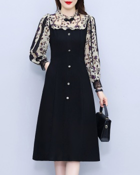 Pseudo-two slim temperament long dress summer splice black dress