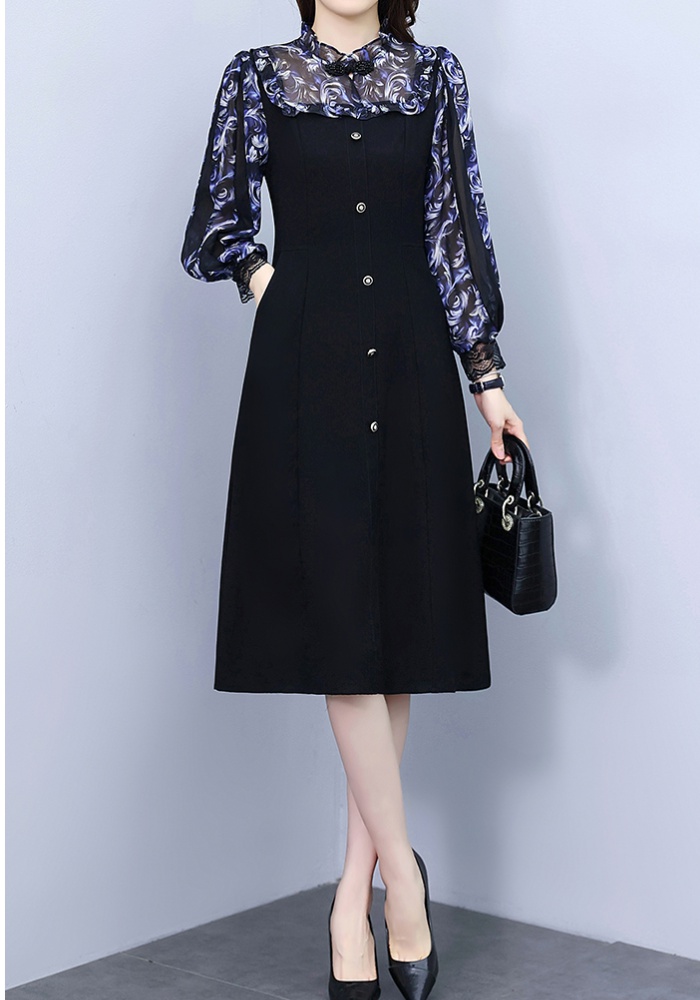 Pseudo-two slim temperament long dress summer splice black dress